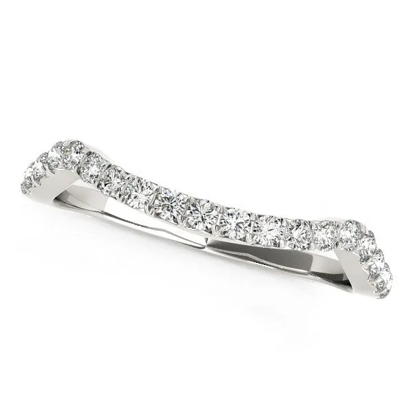 14k White Gold Modern Curvy Design Diamond Wedding Band 1/5 cttw