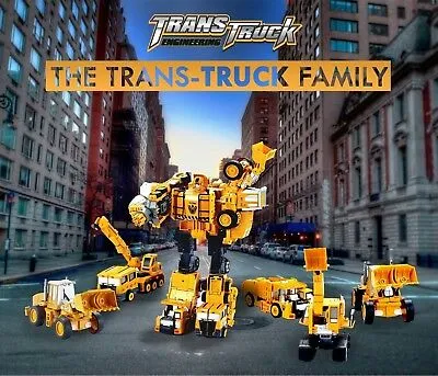 5 Pack TransTruck Transforms to Tractor and Robot Action Figures Combine into 1 Giant Robot – Holiday, Birthday Gift Tractors Robots Toys for Kids