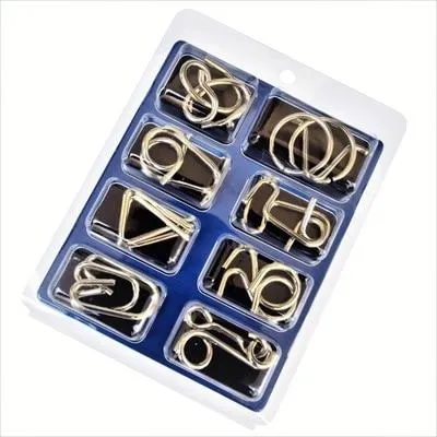 8pcs/Set Metal Wire Puzzle IQ Mind Brain Teaser Puzzles Game Adults Children Kids  Early Educational Toys A Nice Gift.