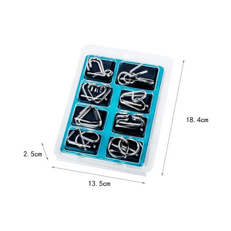 8pcs/Set Metal Wire Puzzle IQ Mind Brain Teaser Puzzles Game Adults Children Kids  Early Educational Toys A Nice Gift.