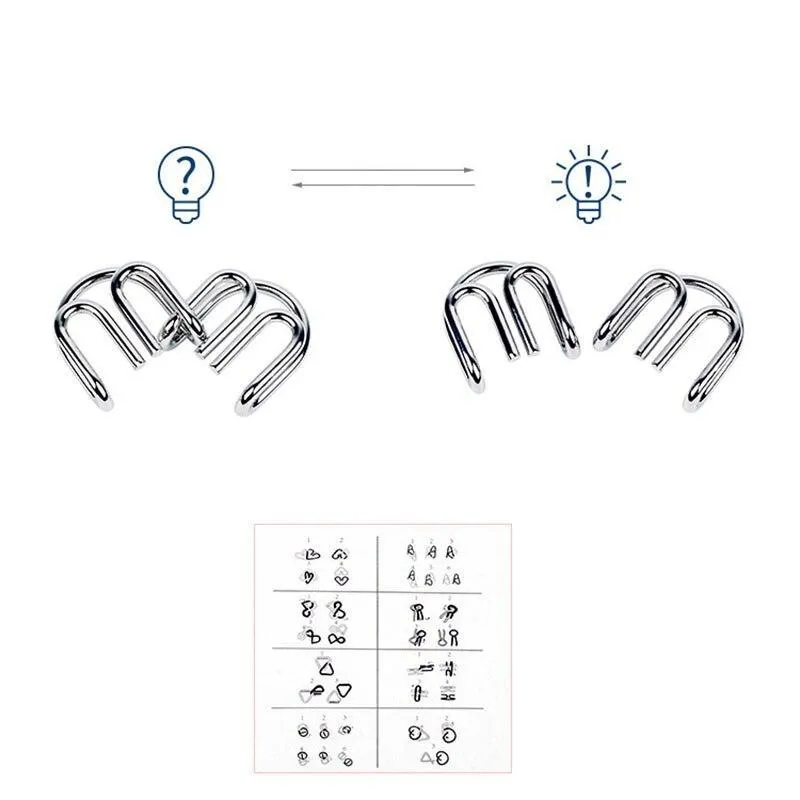 8pcs/Set Metal Wire Puzzle IQ Mind Brain Teaser Puzzles Game Adults Children Kids  Early Educational Toys A Nice Gift.