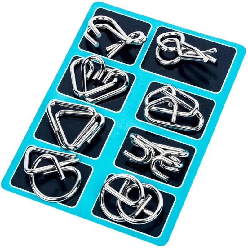 8pcs/Set Metal Wire Puzzle IQ Mind Brain Teaser Puzzles Game Adults Children Kids  Early Educational Toys A Nice Gift.