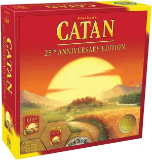 Catan 25th Anniversary Edition Board Game - Includes Pecial Custom Wood, Catan Dice, Card Sorting Trays and Protective Card Sleeves