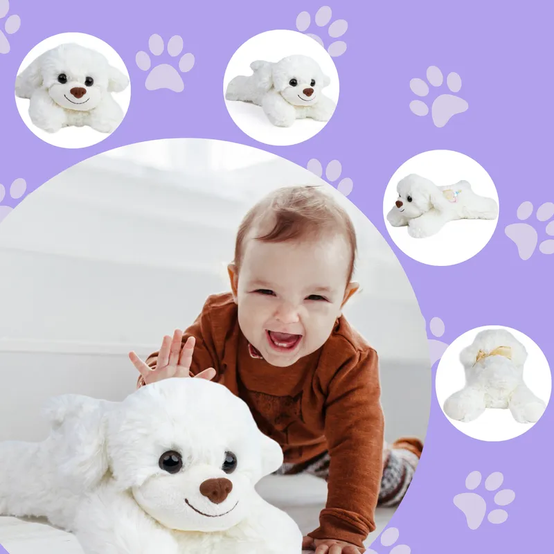 Cute White Dog Stuffed Animal Soft Toy for Babies and Kids