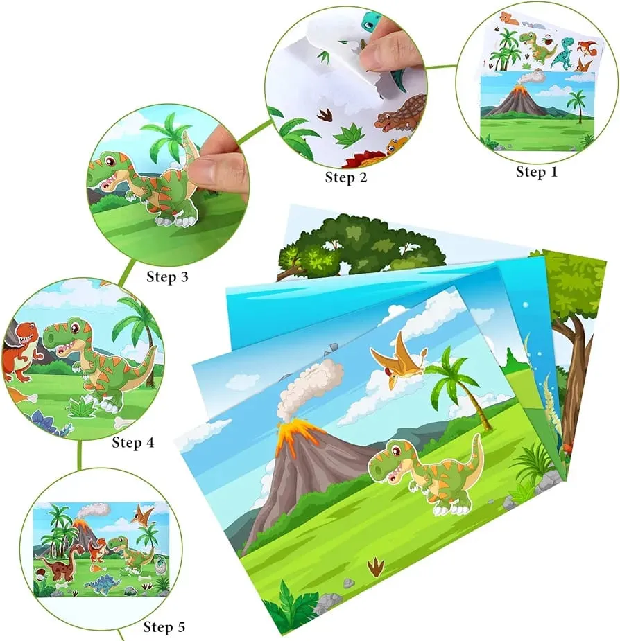 DIY 3in1 Reusable Sticker Art Scenes - Dinosaur