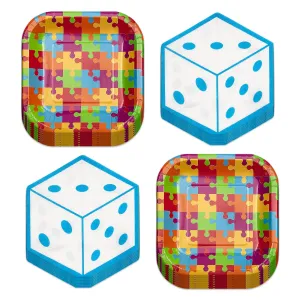 Family Game Night Party Puzzle Paper Dessert Plates and Dice Shaped Napkins(Serves 16)