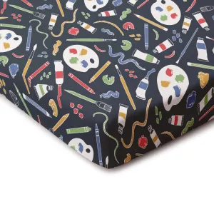 Fitted Crib Sheet - Art Supplies Night Sky