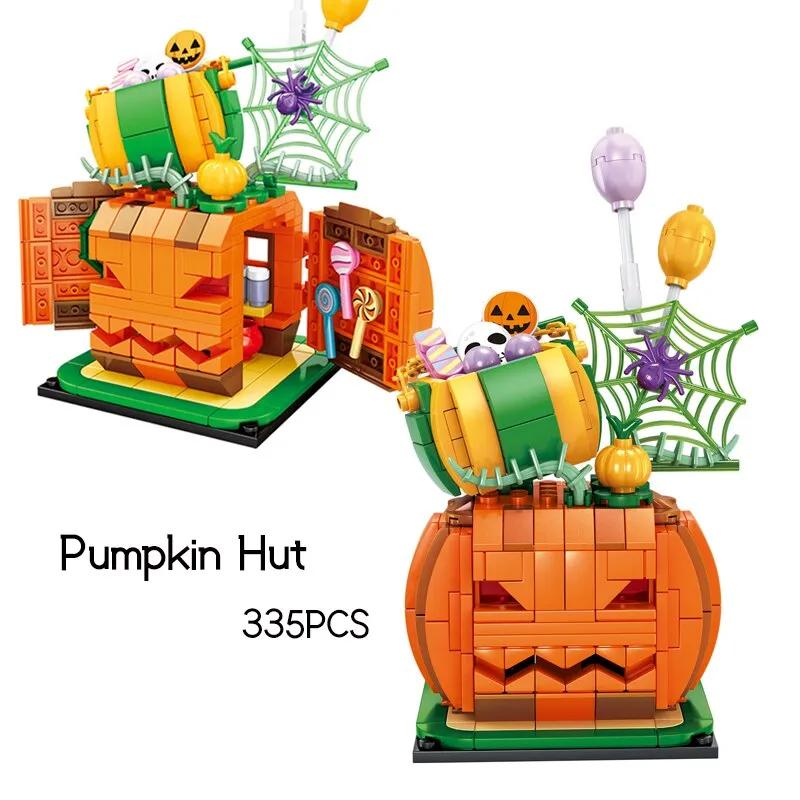 Happy Halloween Pumpkin Lighting Hut Bricks Sets Creative Pumpkin Ghosts Party House Model Building Block Kids Boys Toys Gifts