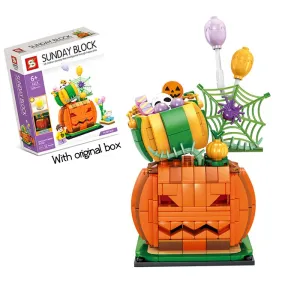 Happy Halloween Pumpkin Lighting Hut Bricks Sets Creative Pumpkin Ghosts Party House Model Building Block Kids Boys Toys Gifts