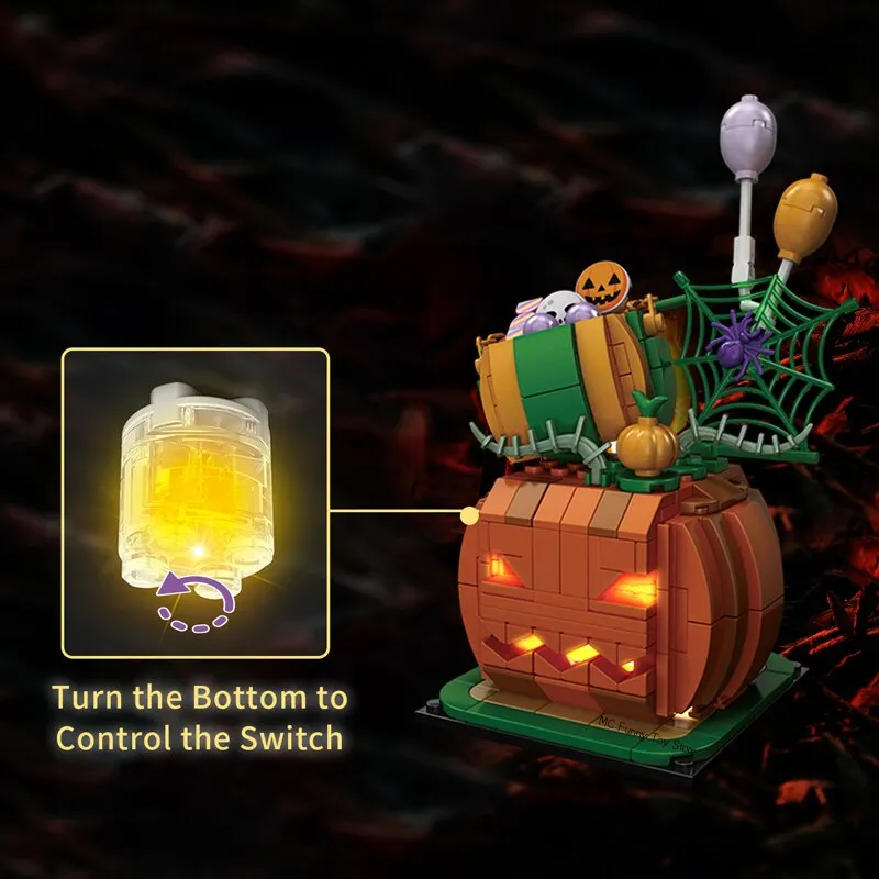 Happy Halloween Pumpkin Lighting Hut Bricks Sets Creative Pumpkin Ghosts Party House Model Building Block Kids Boys Toys Gifts