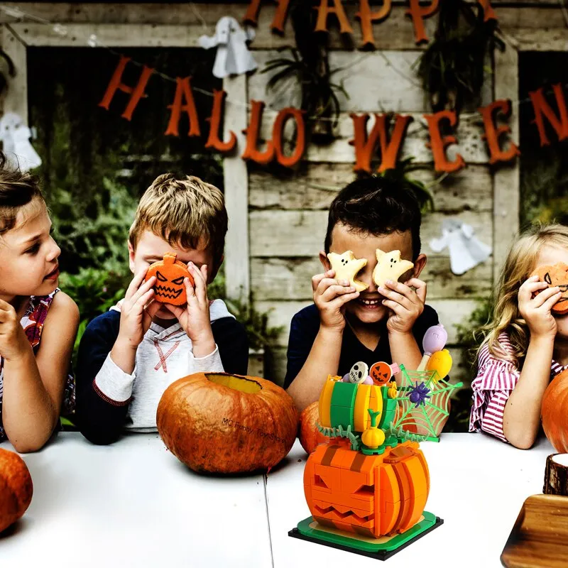 Happy Halloween Pumpkin Lighting Hut Bricks Sets Creative Pumpkin Ghosts Party House Model Building Block Kids Boys Toys Gifts