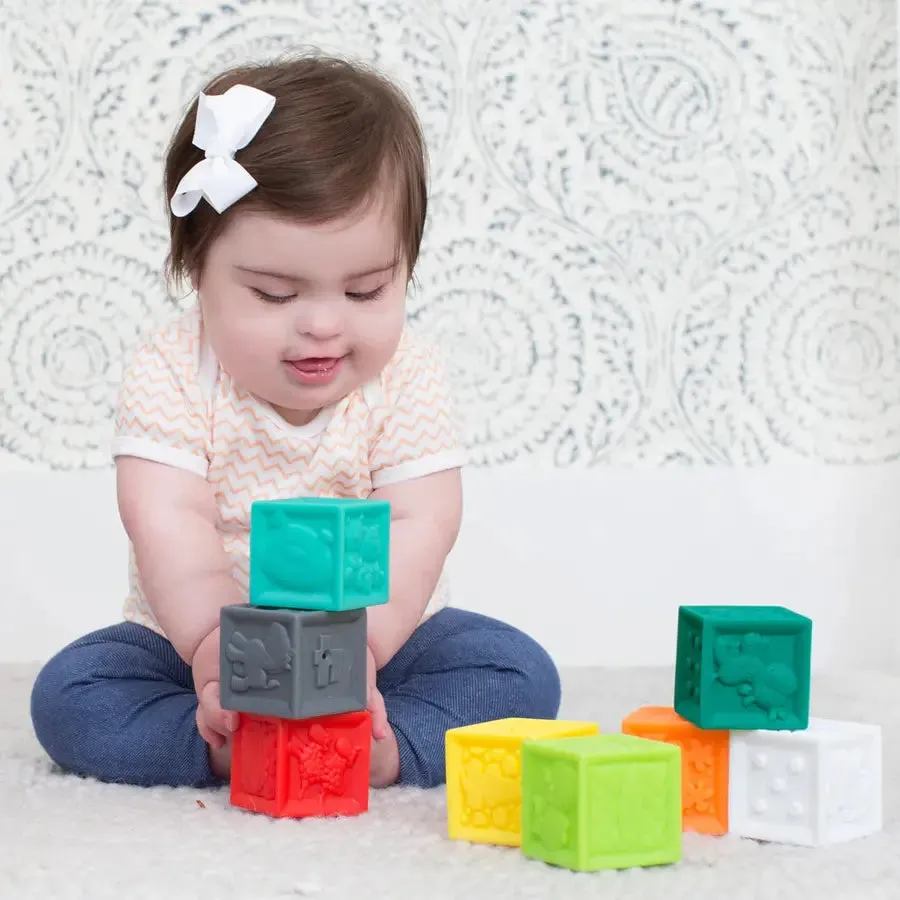 Deluxe Infantino Squeeze & Stack Sensory Block Set - 8 Piece Collection for Babies and Toddlers