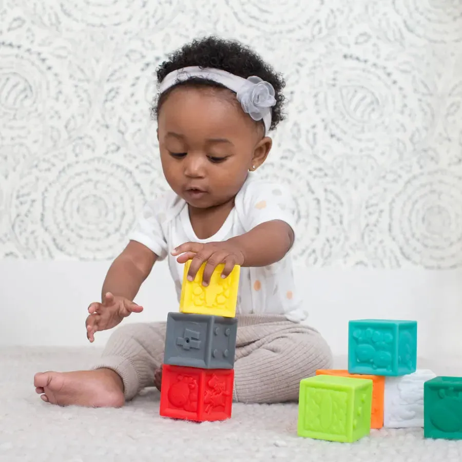 Deluxe Infantino Squeeze & Stack Sensory Block Set - 8 Piece Collection for Babies and Toddlers