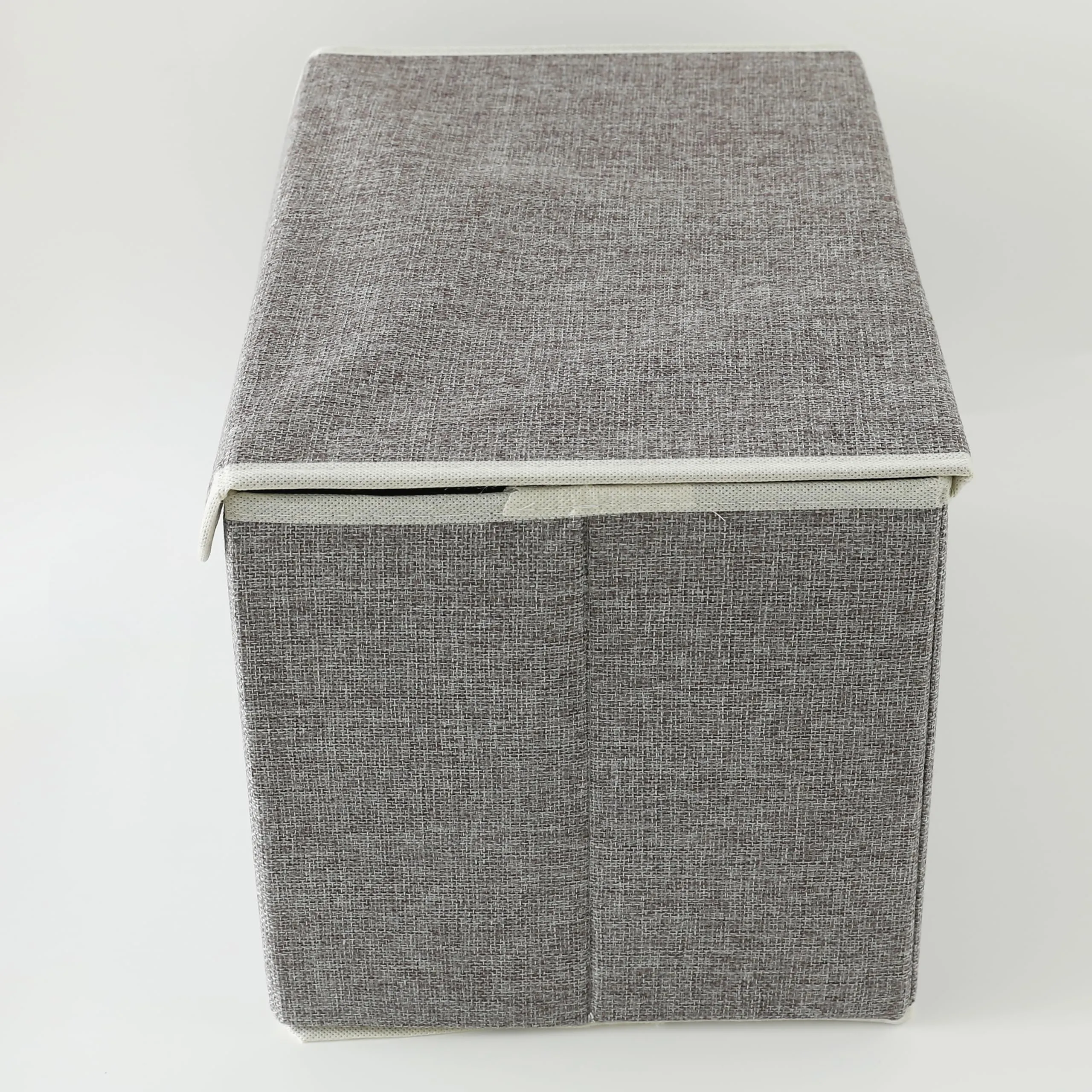 Kuber Industries Small Storage Box With Lid|Foldable Toys Storage Bin|Wardrobe Organizer For clothes|Front Handle & Sturdy (Grey)