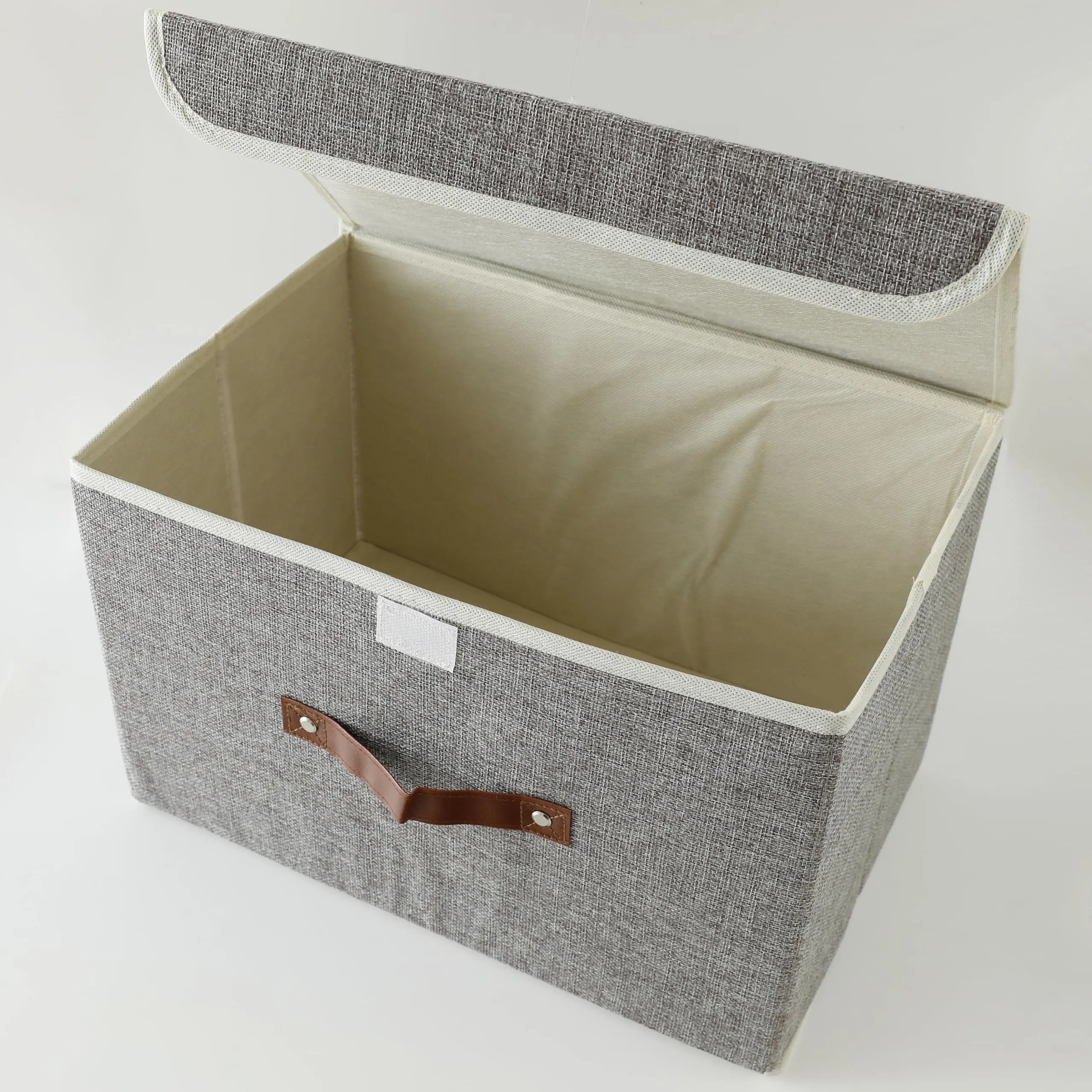 Kuber Industries Small Storage Box With Lid|Foldable Toys Storage Bin|Wardrobe Organizer For clothes|Front Handle & Sturdy (Grey)