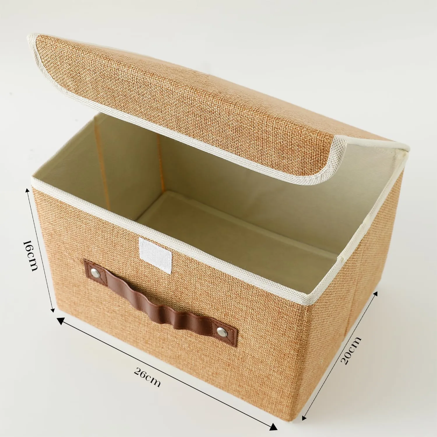 Kuber Industries Small Storage Box With Lid|Foldable Toys Storage Bin|Wardrobe Organizer For clothes|Front Handle & Sturdy Pack Of-4 (Khadi)