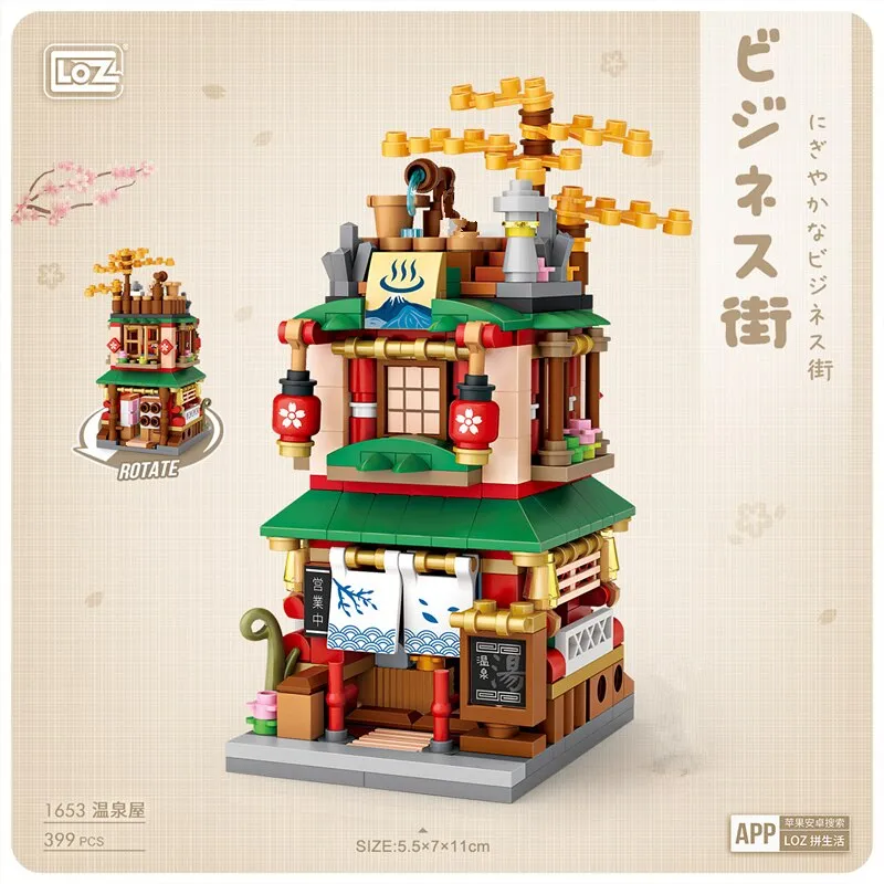 LOZ MINI Blocks japan STREET views HOT SPRING/RAMEN/KIMONNO/MATCHA creative assembly Relaxing toys Brinqueos funny