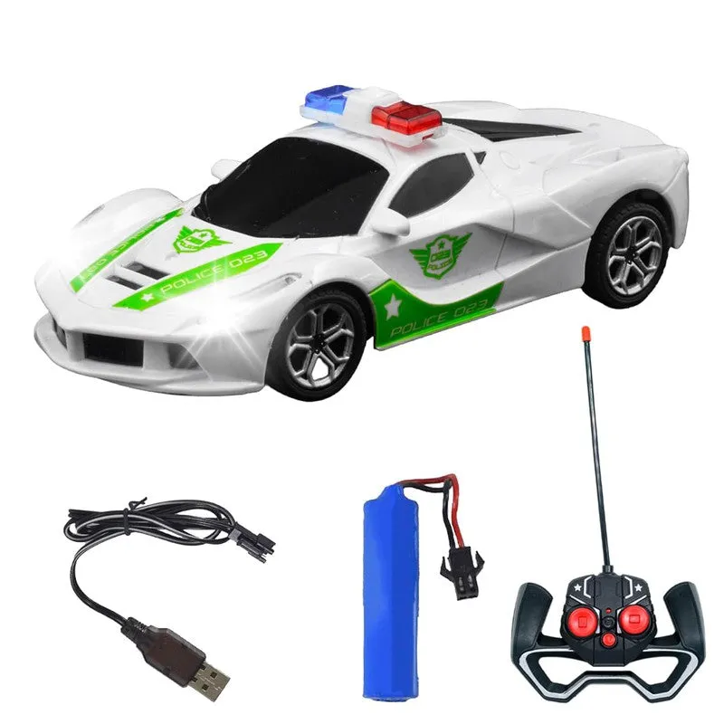 Plastic Remote Control Police Car, Battery Operated Racing Remote Control Car for Kids, RC Cool Design Car with High Gloss Finish, White