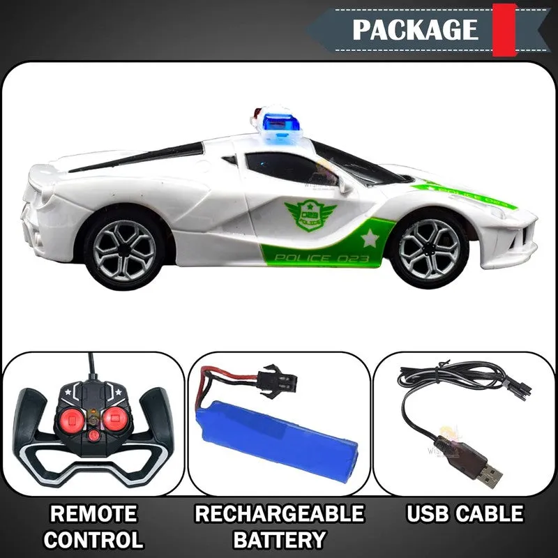 Plastic Remote Control Police Car, Battery Operated Racing Remote Control Car for Kids, RC Cool Design Car with High Gloss Finish, White