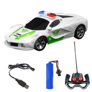 Plastic Remote Control Police Car, Battery Operated Racing Remote Control Car for Kids, RC Cool Design Car with High Gloss Finish, White
