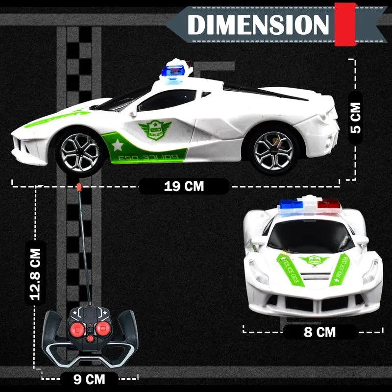 Plastic Remote Control Police Car, Battery Operated Racing Remote Control Car for Kids, RC Cool Design Car with High Gloss Finish, White