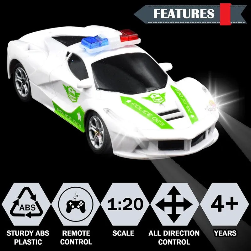 Plastic Remote Control Police Car, Battery Operated Racing Remote Control Car for Kids, RC Cool Design Car with High Gloss Finish, White
