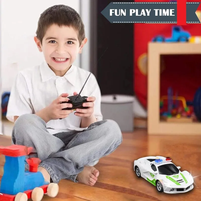 Plastic Remote Control Police Car, Battery Operated Racing Remote Control Car for Kids, RC Cool Design Car with High Gloss Finish, White