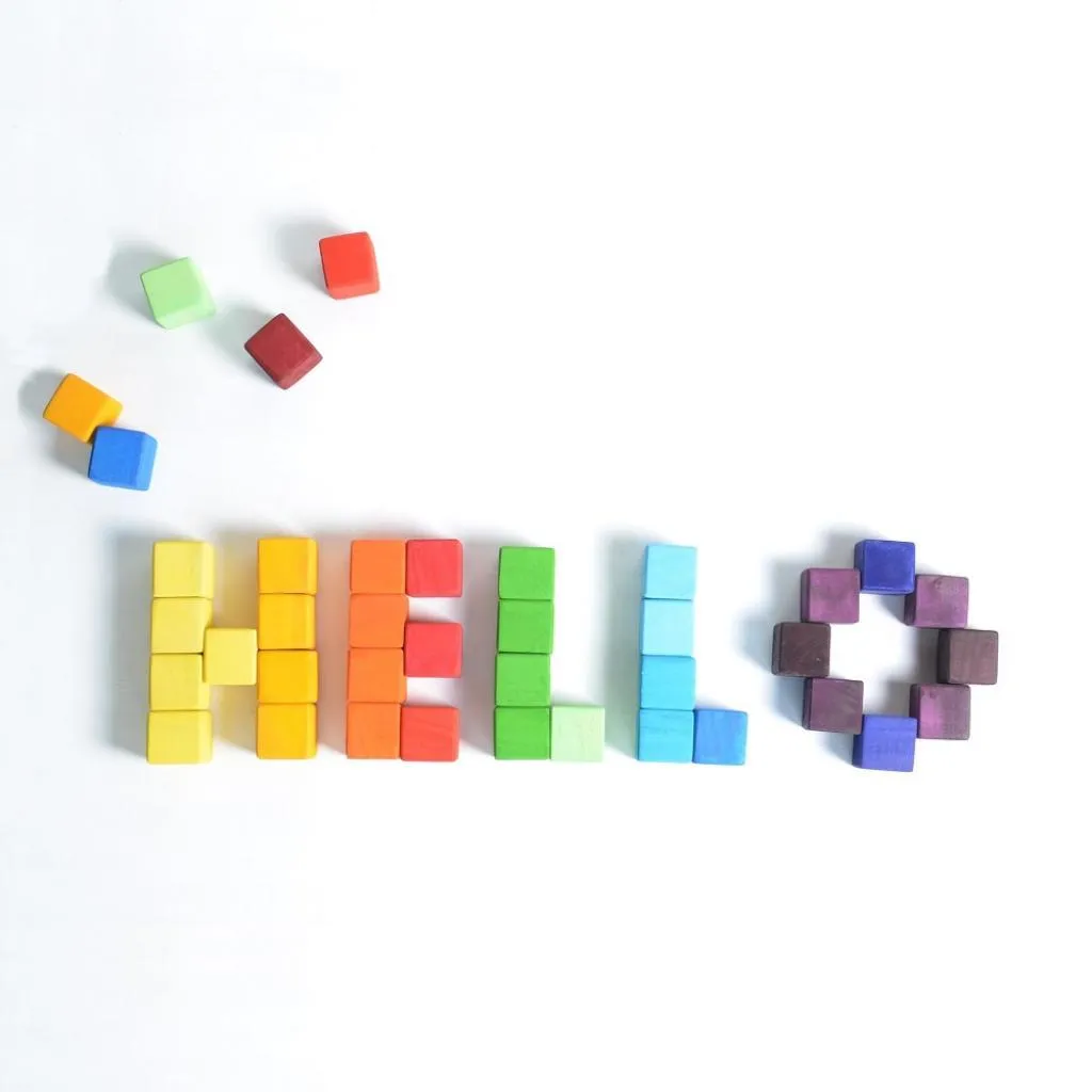 Rainbow Wooden Cube Building Blocks - 36 Squares