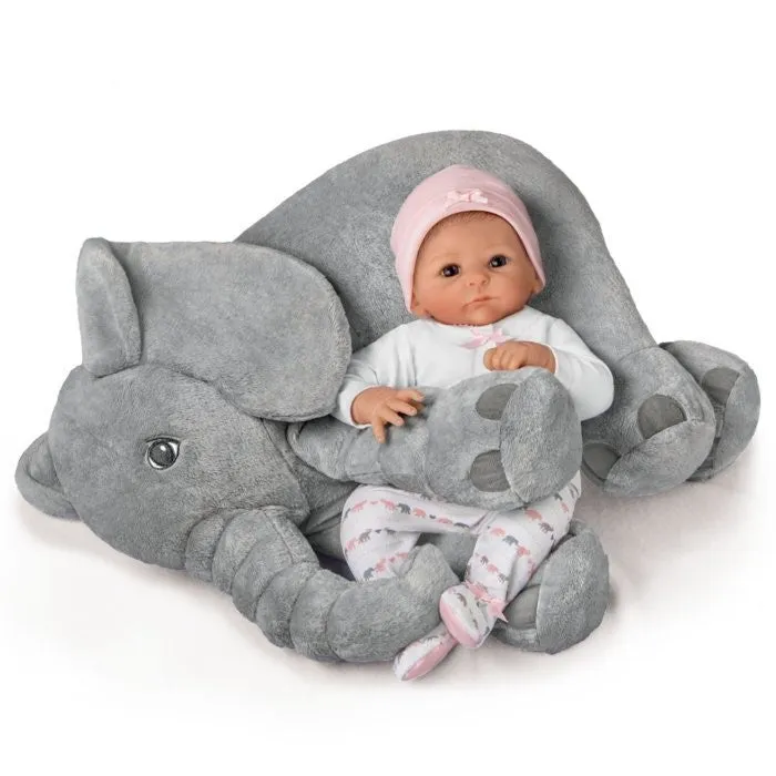 The Ashton-Drake Galleries Little Peanut Lifelike So Truly Real® Baby Girl Doll Soft RealTouch® Vinyl Skin with Deluxe Bundle Set Includes Additional Outfit Diaper Bag and Plush Elephant 17"-Inches