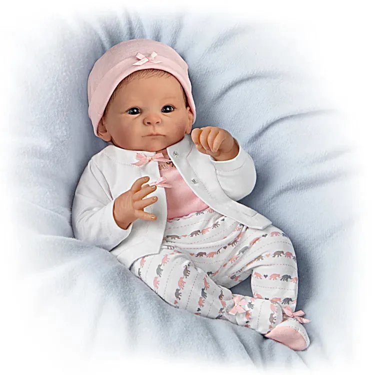 The Ashton-Drake Galleries Little Peanut Lifelike So Truly Real® Baby Girl Doll Soft RealTouch® Vinyl Skin with Deluxe Bundle Set Includes Additional Outfit Diaper Bag and Plush Elephant 17"-Inches