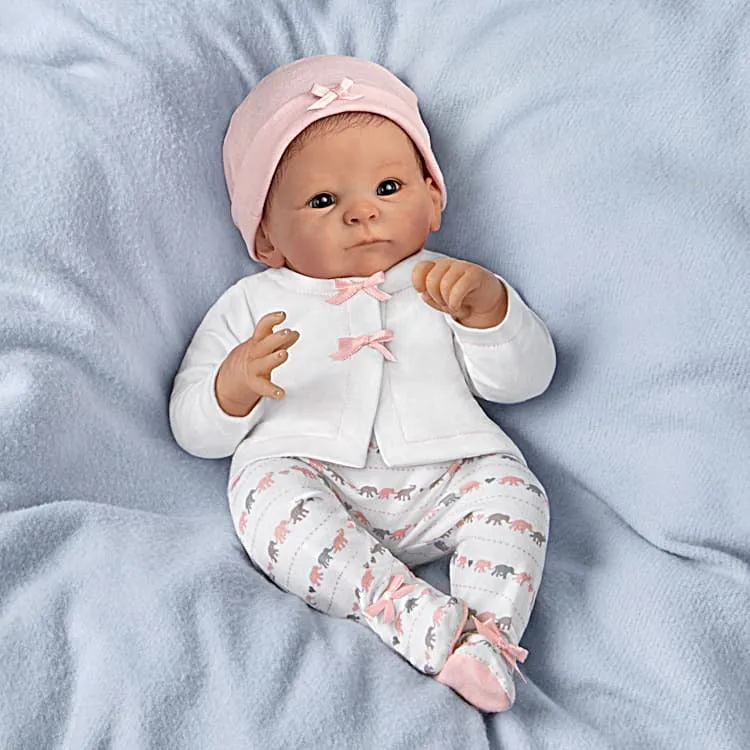 The Ashton-Drake Galleries Little Peanut Lifelike So Truly Real® Baby Girl Doll Soft RealTouch® Vinyl Skin with Deluxe Bundle Set Includes Additional Outfit Diaper Bag and Plush Elephant 17"-Inches