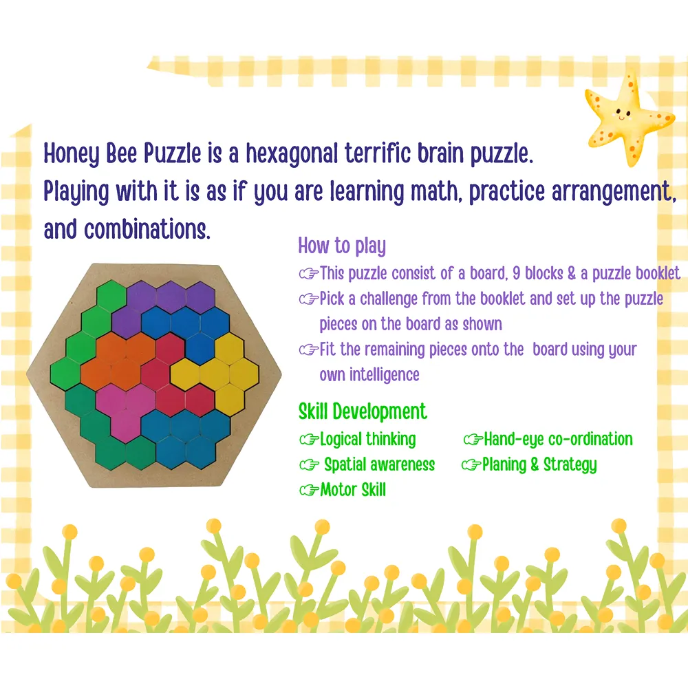 Wooden Tangram and Honey Bee Puzzle for Kids Mind Development
